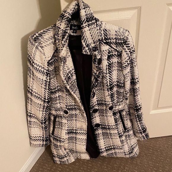 by & by Jackets & Blazers - by & by Women's Black and White Plaid Coat